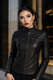 Women Cafe Racer Leather Jacket