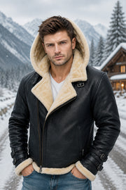 B3 Shearling Bomber Jacket With Fur Hood