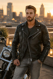 Vanguard Matte Black Leather Biker Jacket