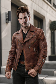 Montero Rust Leather Biker Jacket