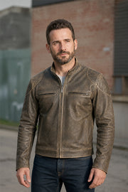 Ranger Distressed Black Leather Cafe Racer Jacket