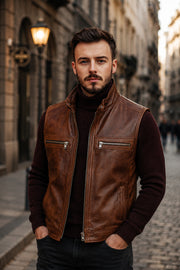 Mercer Cognac Leather Vest