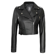 Cropped Biker Black Leather Jacket for Women