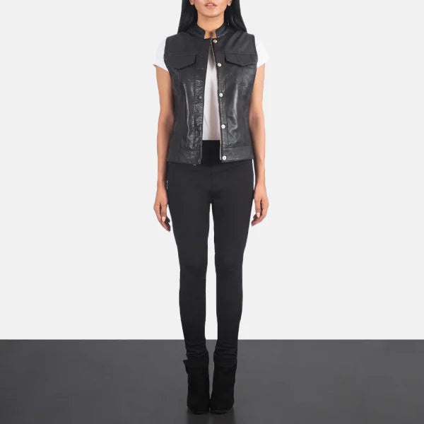 Women 27s Rayne Moto Black Leather Vest