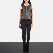 Women 27s Vanda Distressed Brown Leather Biker Vest