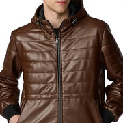Faux Leather Hoodie Puffer