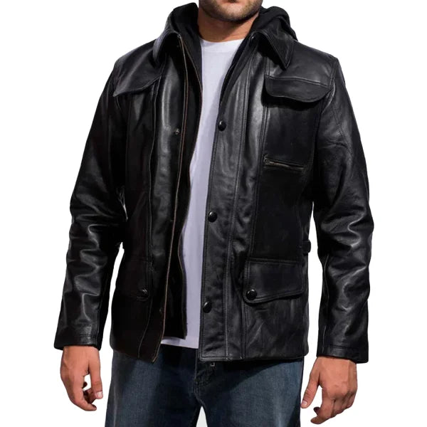Moulder Hooded Black Leather Jacket