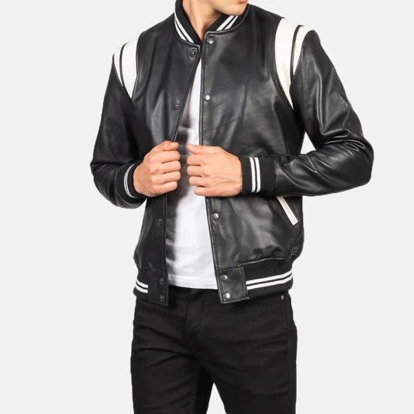 Dantee Black Leather Varsity Jacket