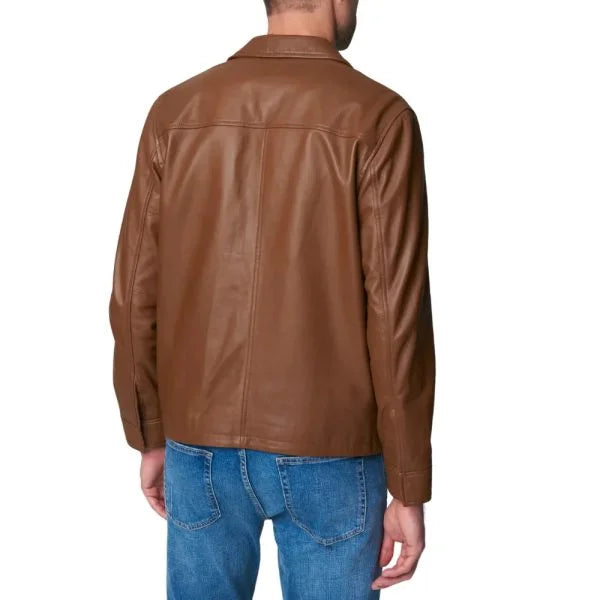 Brown Shirt Collar Leather Jacket