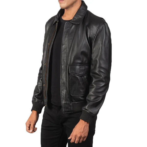 Coffmen Black A2 Leather Bomber Jacket