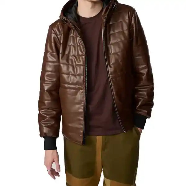 Faux Leather Hoodie Puffer