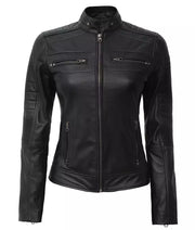 Women Cafe Racer Leather Jacket
