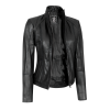 Women black leather biker jacket