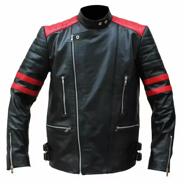 Vintage Red and Black Leather Motorcycle Jacket for Men
