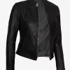 Women black leather biker jacket - Image 3