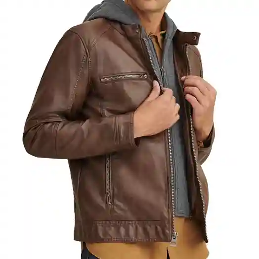 Faux-Leather Jacket With Hood - Image 4