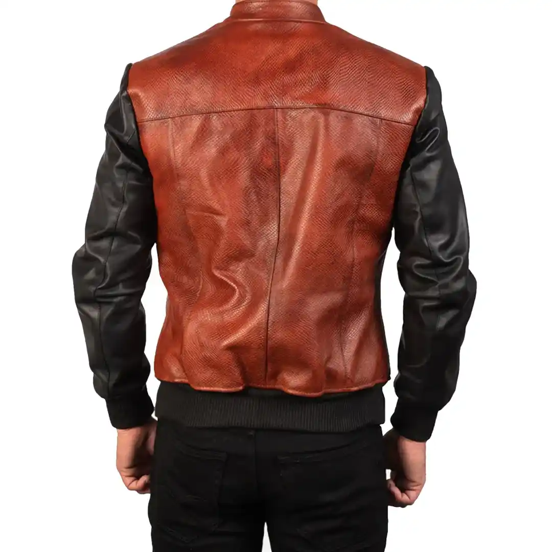 Avan Black & Maroon Leather Bomber Jacket - Image 2