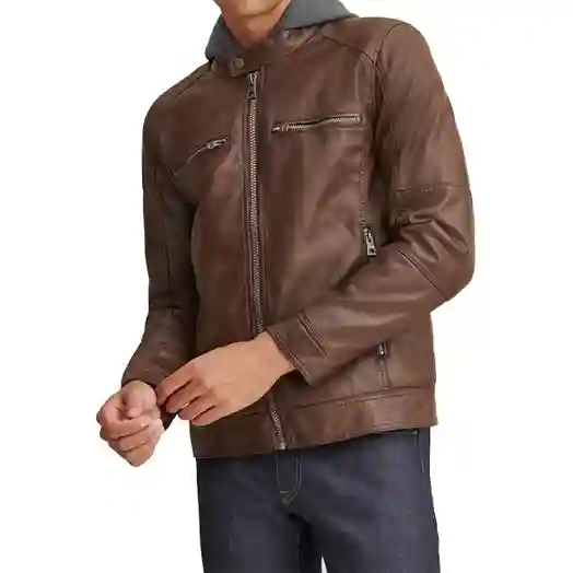 Faux-Leather Jacket With Hood - Image 3