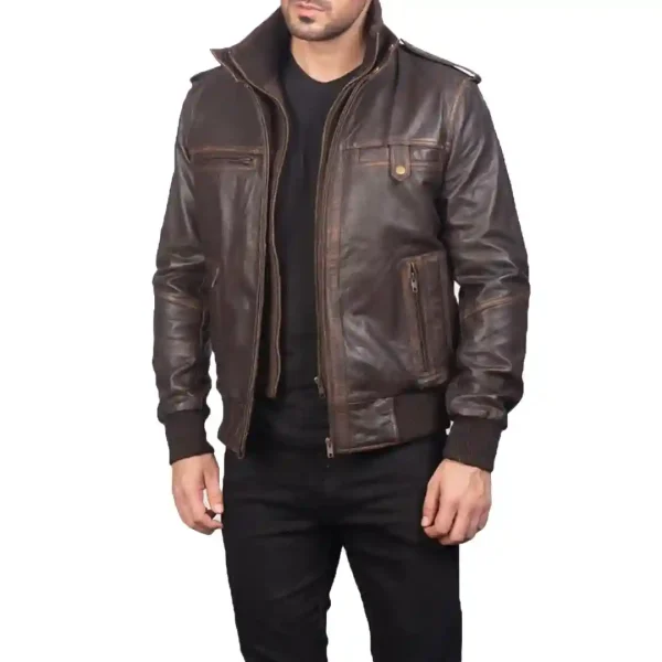 Glen Street Brown Leather Bomber Jacket