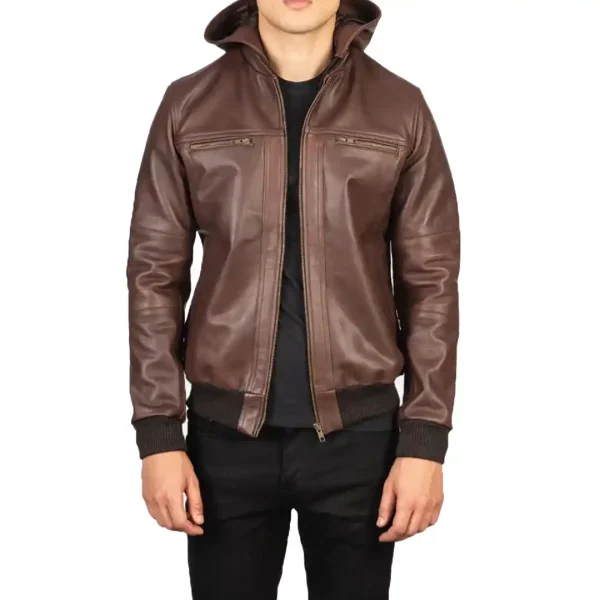 Bouncer Biz Brown Leather Bomber Jacket