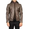 Hector Brown Hooded Leather Biker Jacket