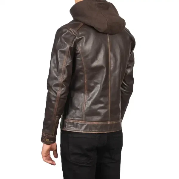 Vintage Brown Hooded Leather Biker Jacket - Image 4