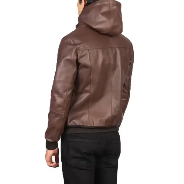 Bouncer Biz Brown Leather Bomber Jacket - Image 3
