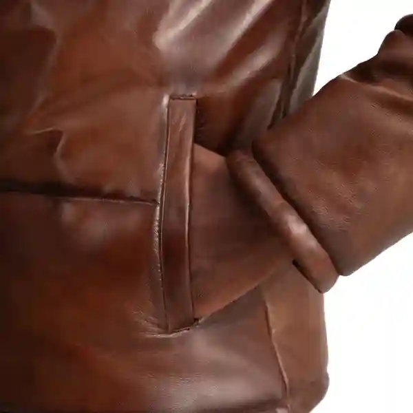 Gordon Waxed Brown Hooded Leather Puffer Jacket - Image 4
