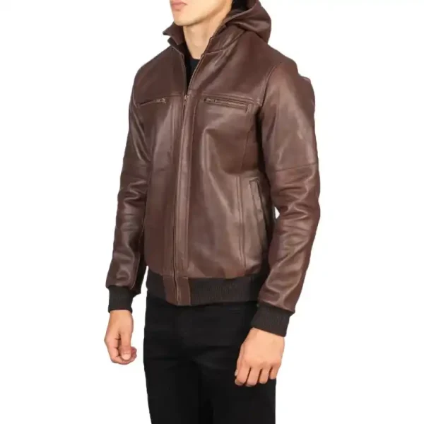 Bouncer Biz Brown Leather Bomber Jacket - Image 4