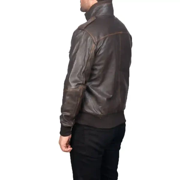 Glen Street Brown Leather Bomber Jacket - Image 3