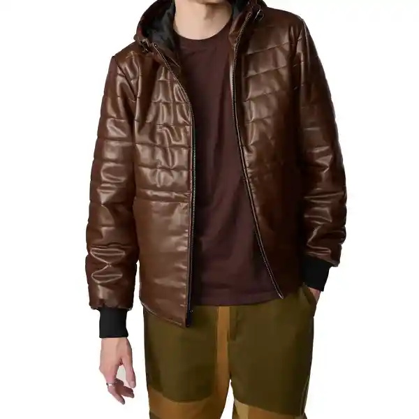 Faux Leather Hoodie Puffer - Image 2