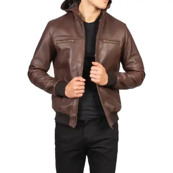Bouncer Biz Brown Leather Bomber Jacket - Image 5
