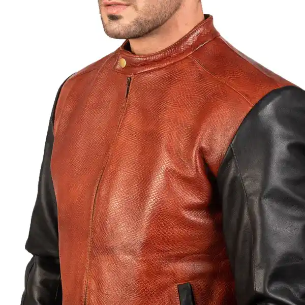 Avan Black & Maroon Leather Bomber Jacket - Image 3