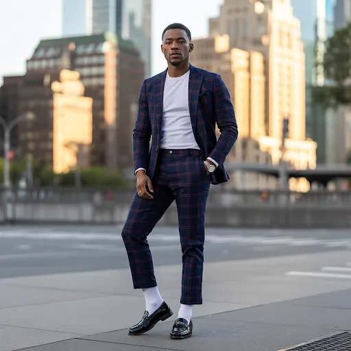 A man is wearing Plaid CoOrd Set with High Socks