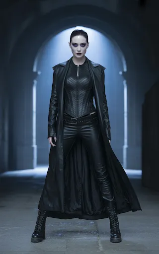 All black leather look, vampire energy