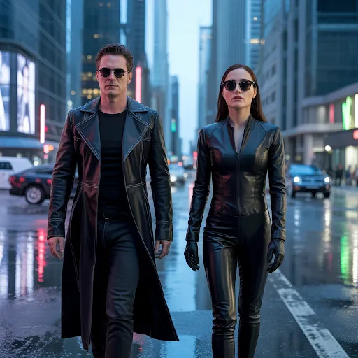 All black, leather, silent stares