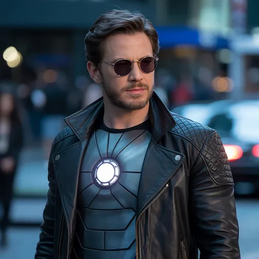 Black leather, arc reactor shirt