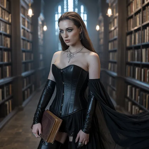 Black leather corset, boots