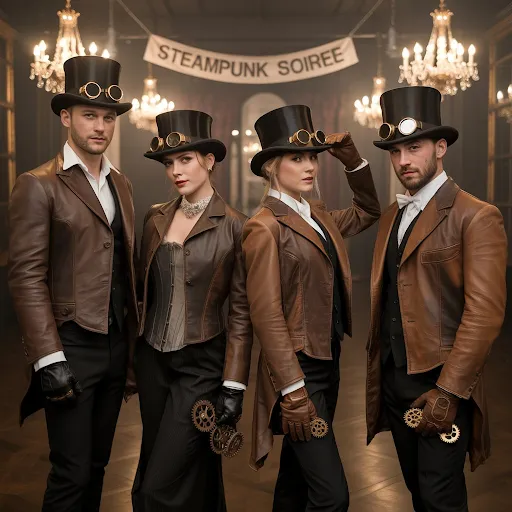 Brown leather gear, top hats