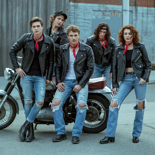 Classic Biker – Black leather jacket, ripped jeans, boots. Add a bandana.