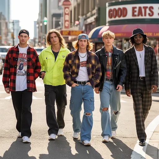 Men wearing 90’s theme attire