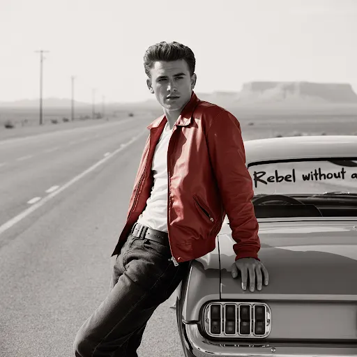 Red leather bomber, denim, confidence.