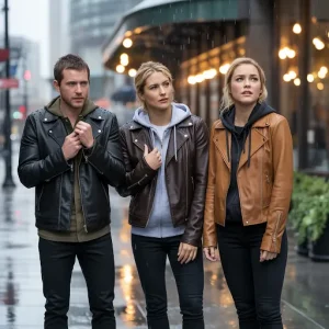 leather jacket in rain